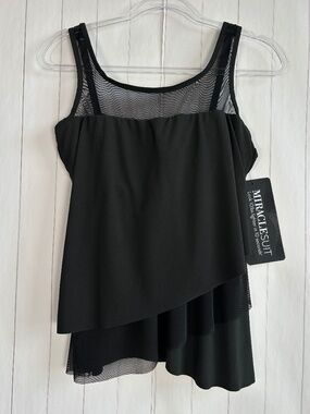 Miraclesuit size 10 Mirage Illusionist tankini top black underwire mesh slimming